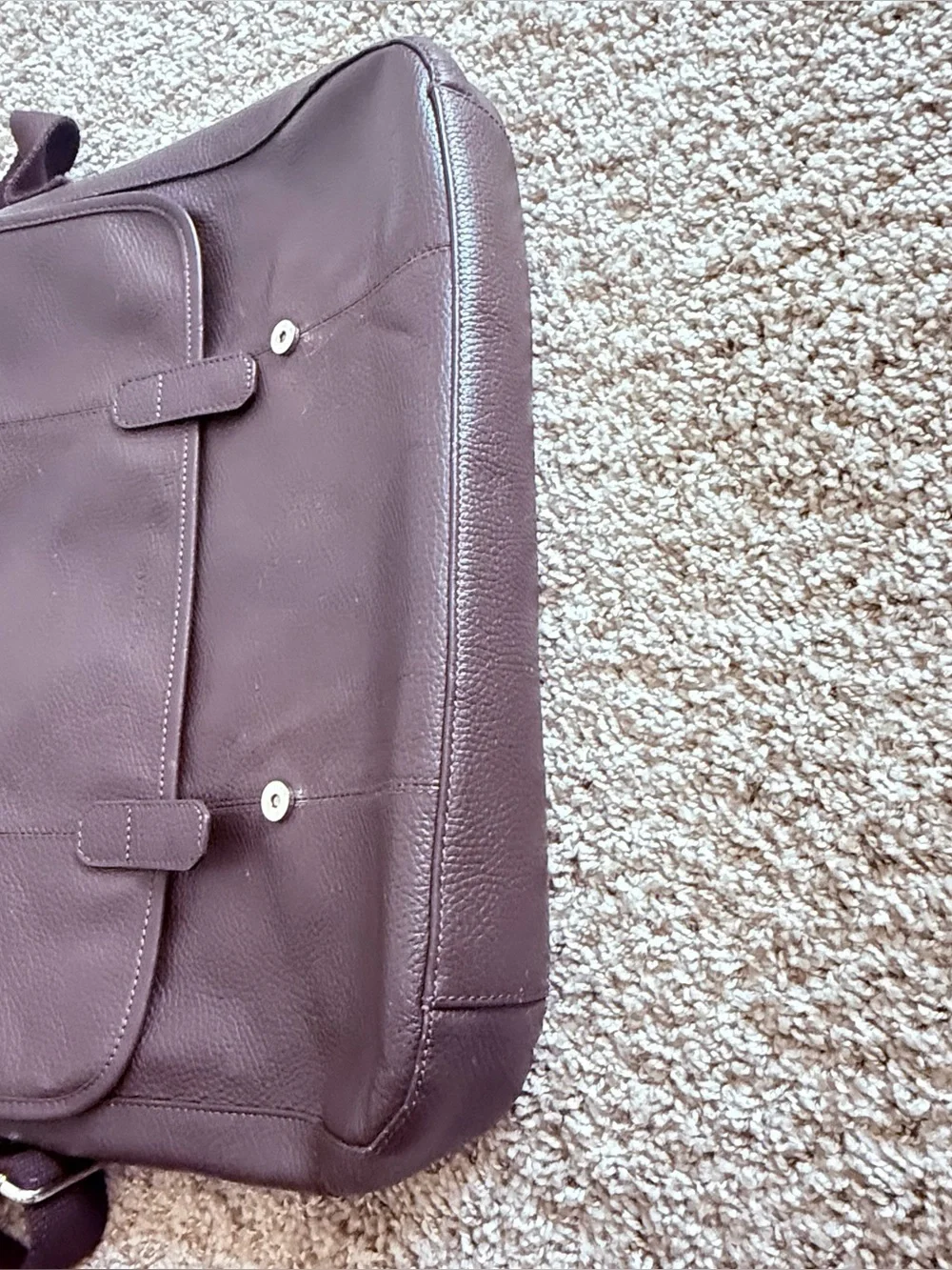 Cole Haan Dark Brown Pebble 100% Leather Messenger Laptop Bag Shoulder Strap